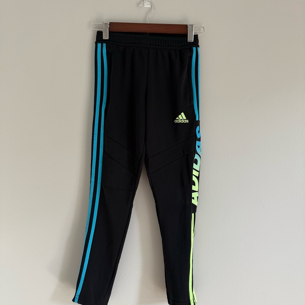 Adidas Kids Black Joggers with Blue and Yellow Details - Picture 2 of 8